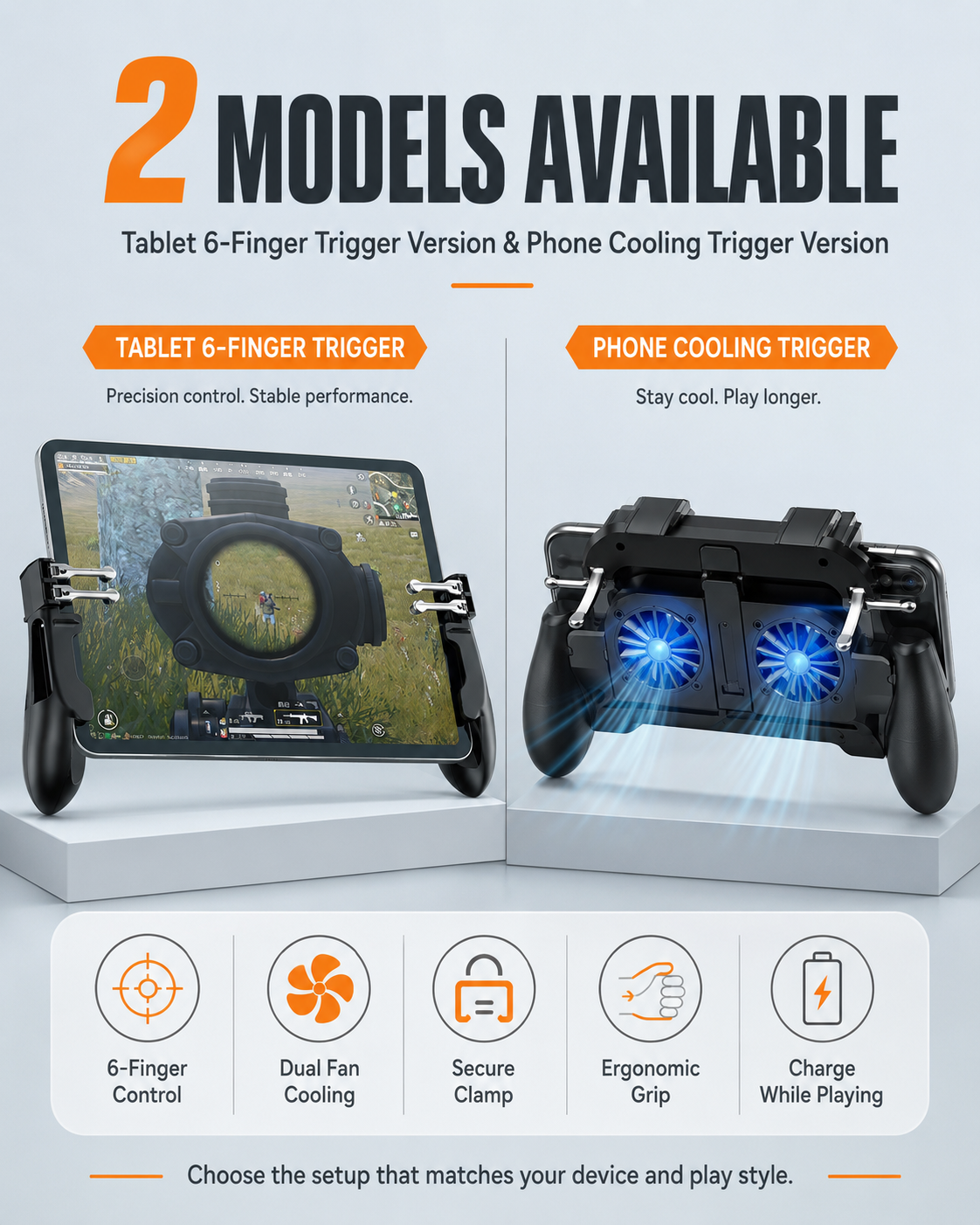 6-Finger Tablet & Phone Cooling Gaming Trigger Controller