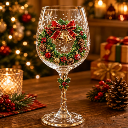 🎁3D Raised Christmas Wine Glass Collection – 6 Festive Designs
