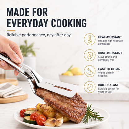 2-in-1 Stainless Steel Spatula Tongs | Flip, Grip & Serve