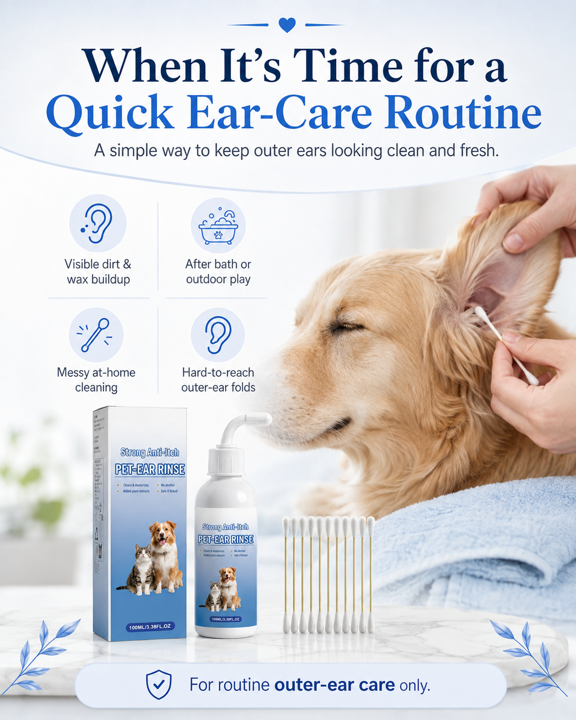 🐾 Clean Ears, Happier Pets – Dog & Cat Ear Cleaner for Wax, Dirt & Odor | 100mL
