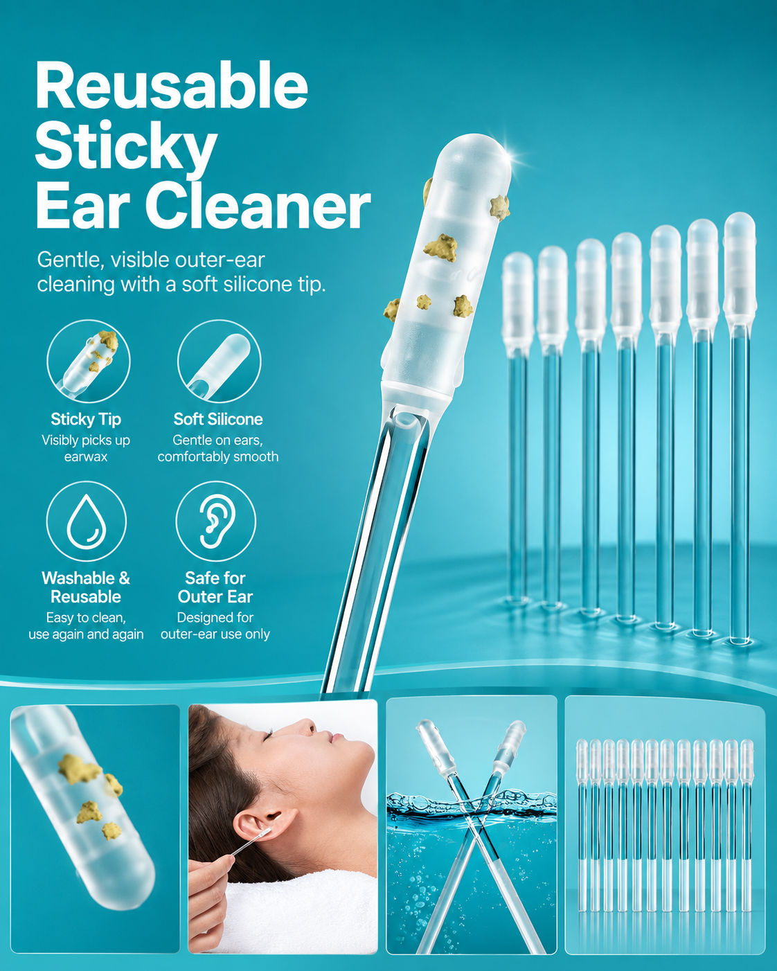 Reusable Sticky Ear Cleaning Swabs | Soft Silicone Tips