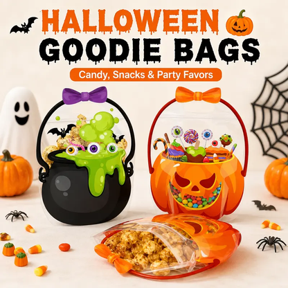 🎃 12-Pack Halloween Goodie Bags | Pumpkin & Cauldron Treat Bags🍭