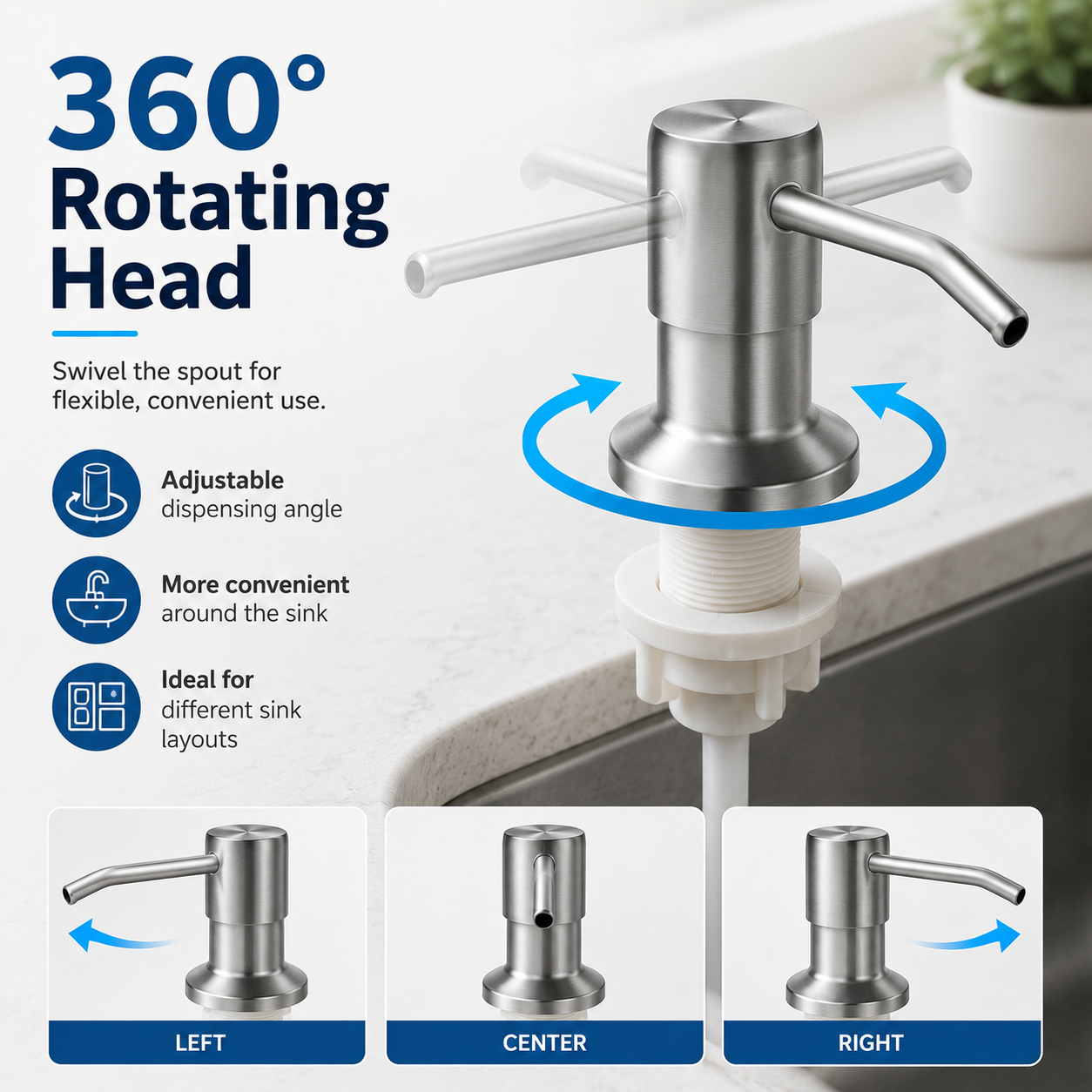 Stainless Steel Sink Soap Dispenser with Refill Tube