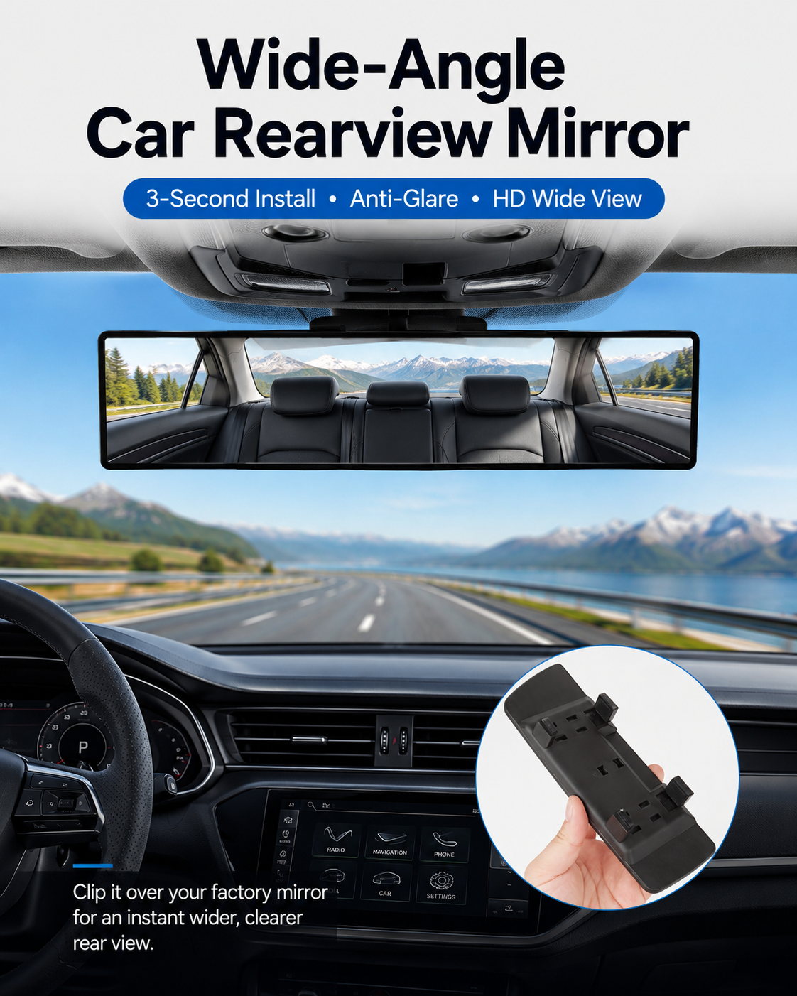 Wide-Angle Anti-Glare Car Rearview Mirror | Clear View
