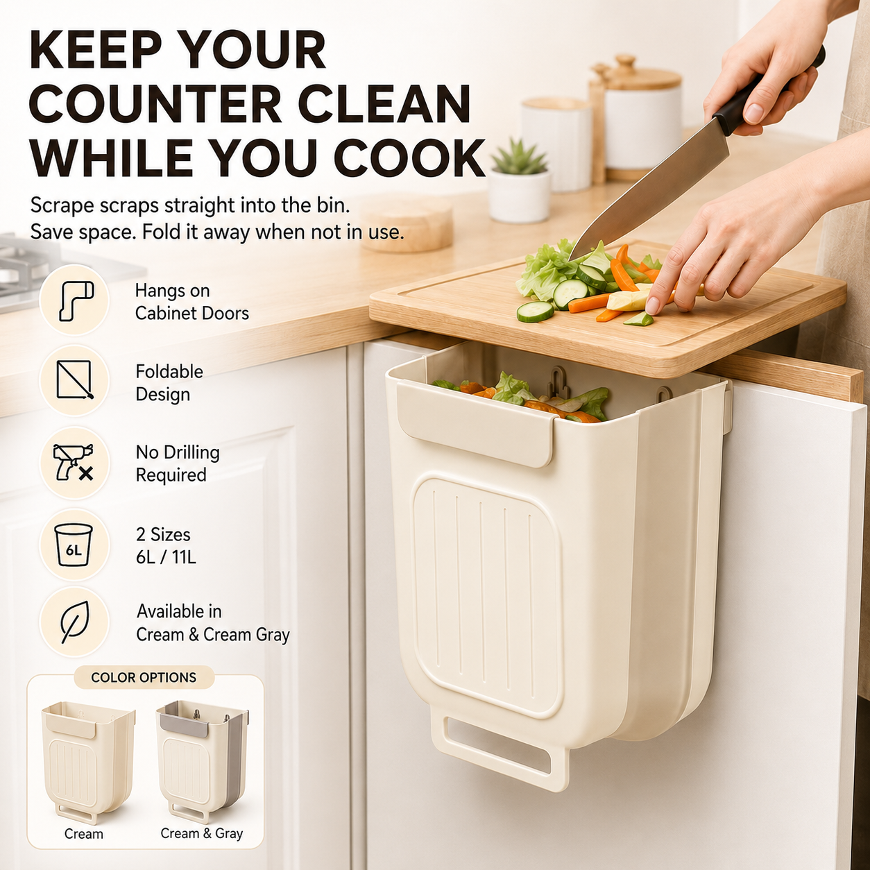 Foldable Hanging Trash Can for Cabinet Doors | 6L & 11L