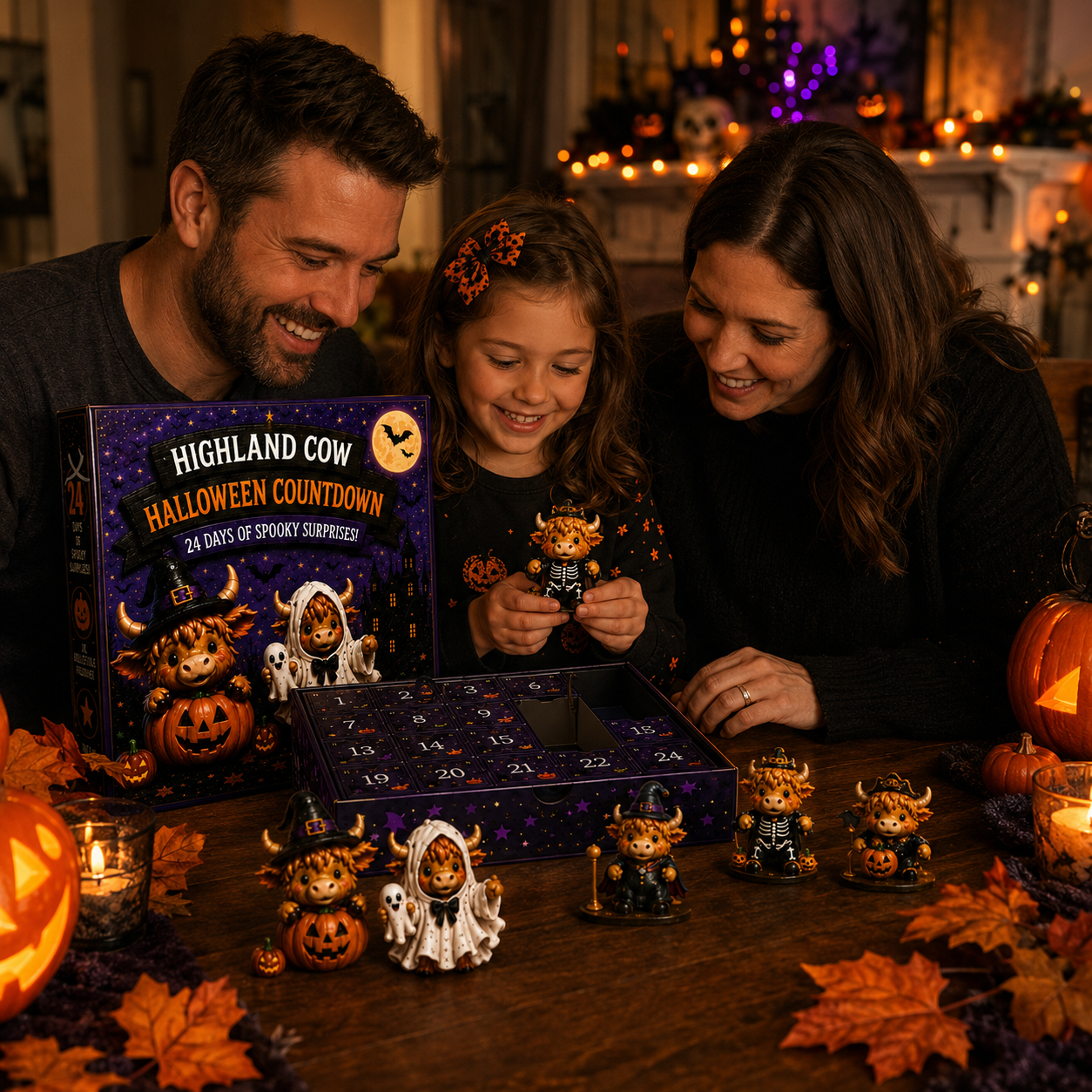 24-Day Halloween Countdown Calendar | Highland Cow Flat Figures