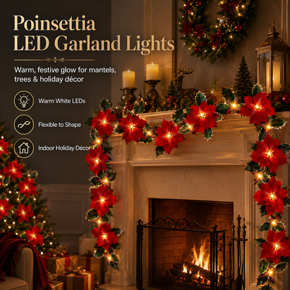 Poinsettia LED Garland Lights for Christmas Décor