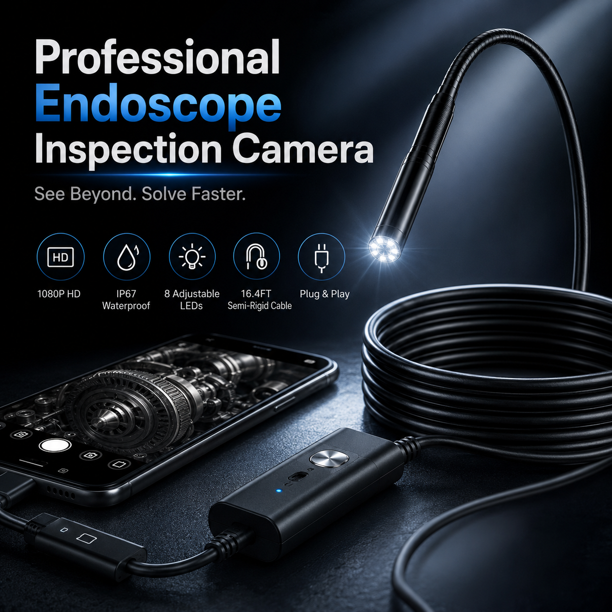 HD Endoscope Inspection Camera | 2M 5M 10M Waterproof Probe