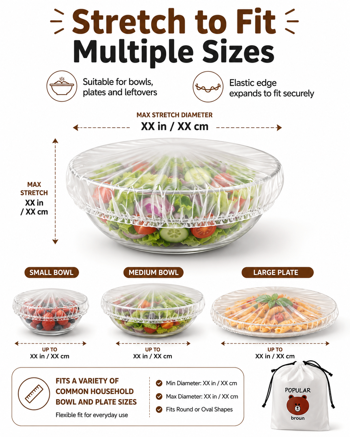 100PCS Disposable Elastic Food Covers for Bowls
