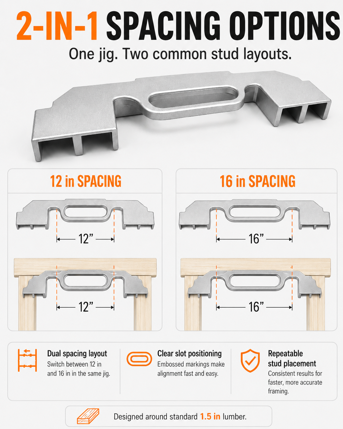 2-in-1 Framing Jig | 12" & 16" Stud Spacing Tool