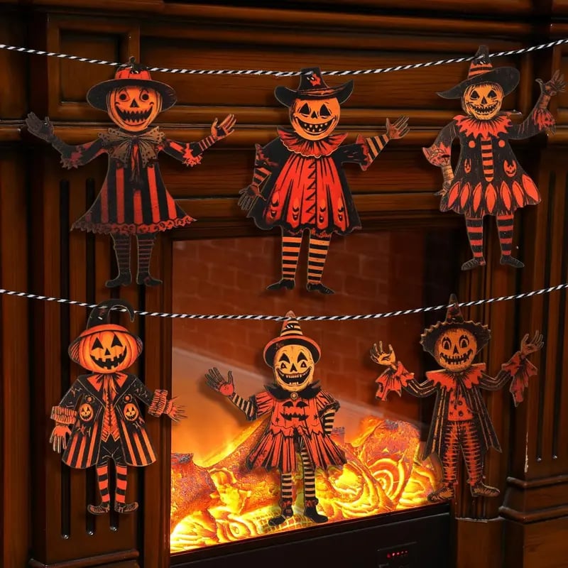 6 Pcs 5.9-Inch Halloween Vintage Wooden Garland Set