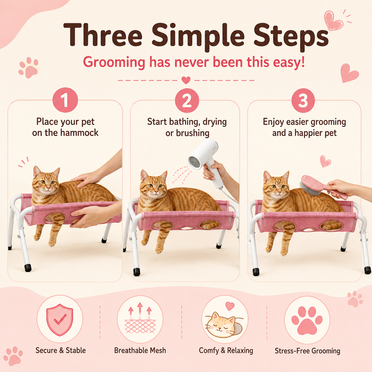 🐾 Pet Spa Grooming Hammock – Stress-Free Bathing & Drying Station for Cats & Small Dogs