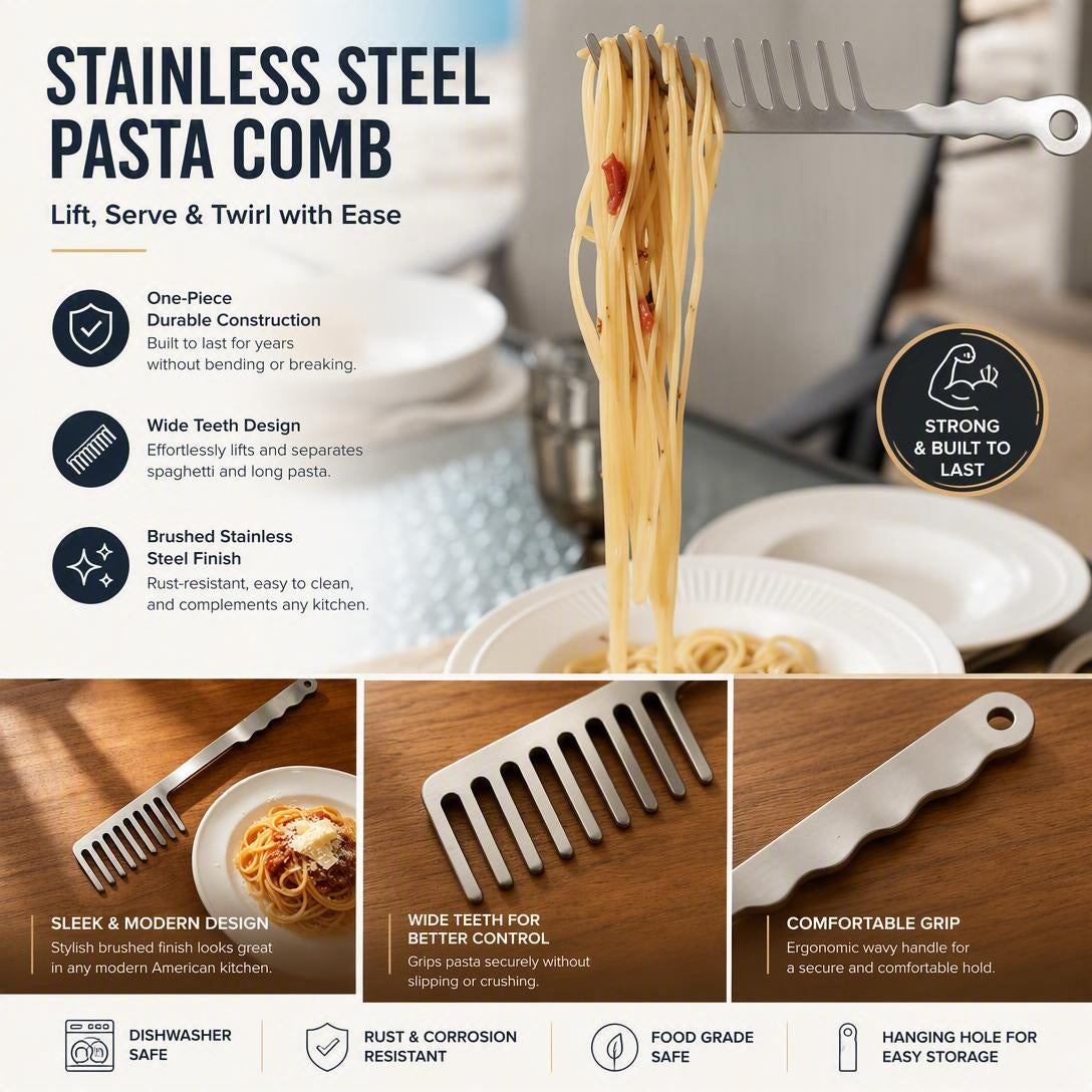 Stainless Steel Spaghetti Comb & Pasta Server | Easy Grip