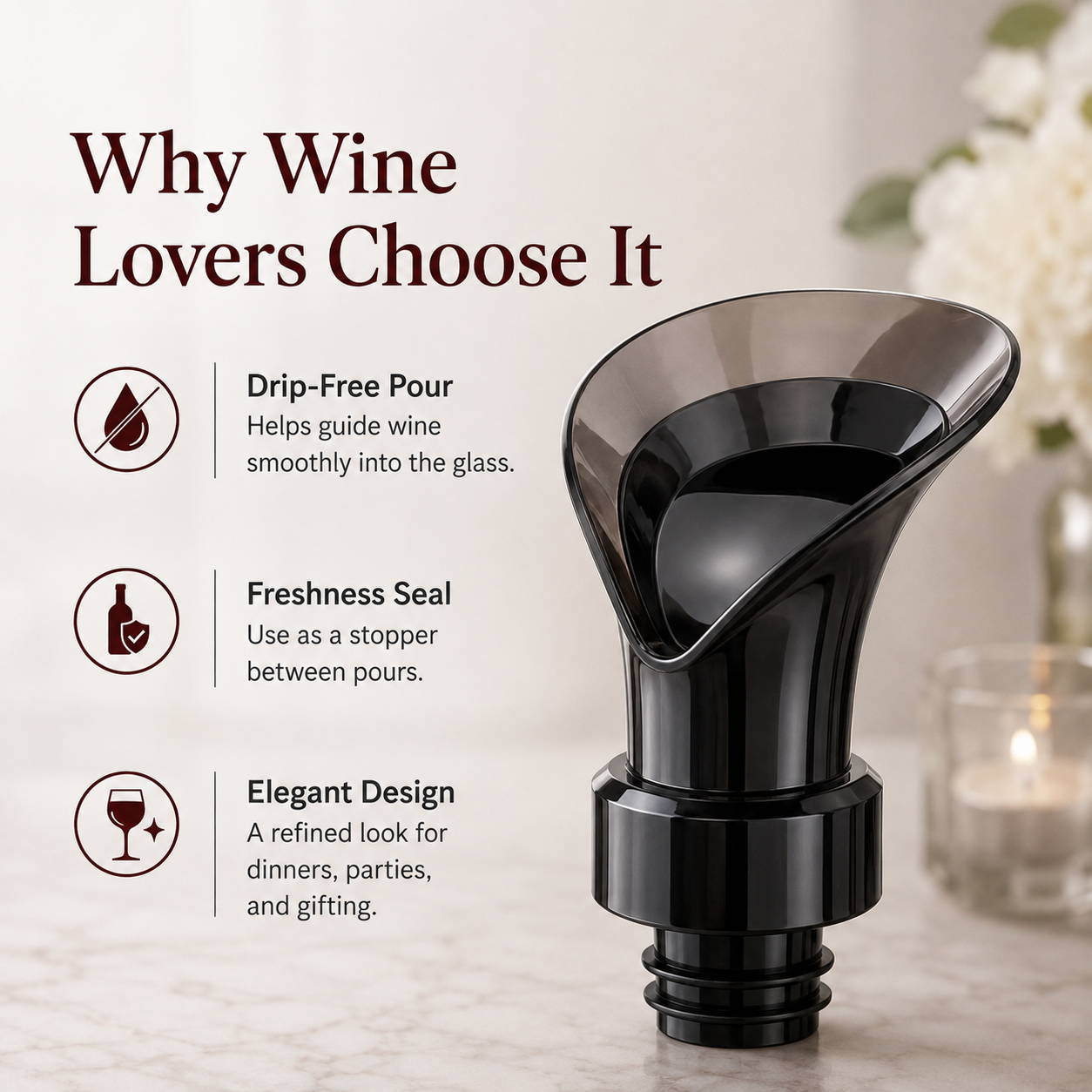 🍷 2-in-1 Wine Pourer & Stopper | Drip-Free Bottle Spout