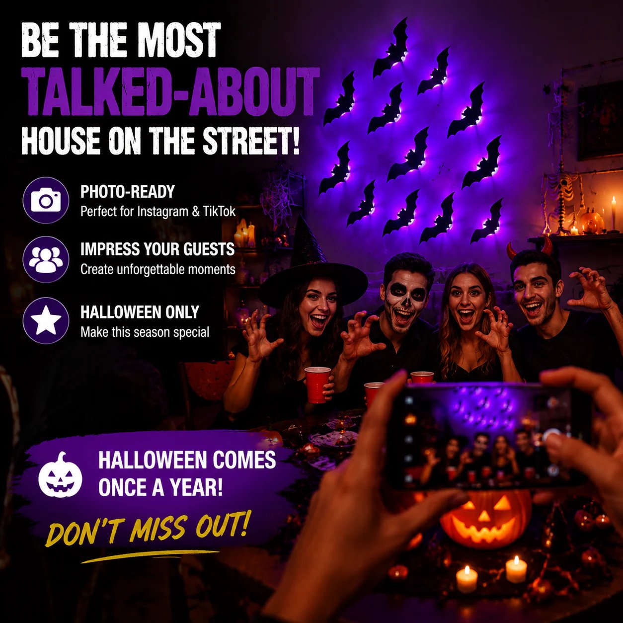 Halloween decorative items - 3D black bat wall stickers with LED lights