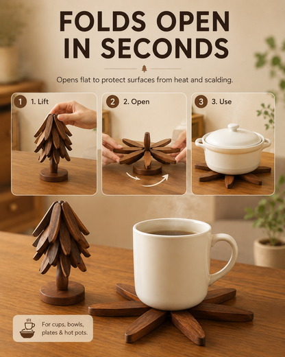 Foldable Tree Trivet – Wooden Heat-Resistant Pot Mat