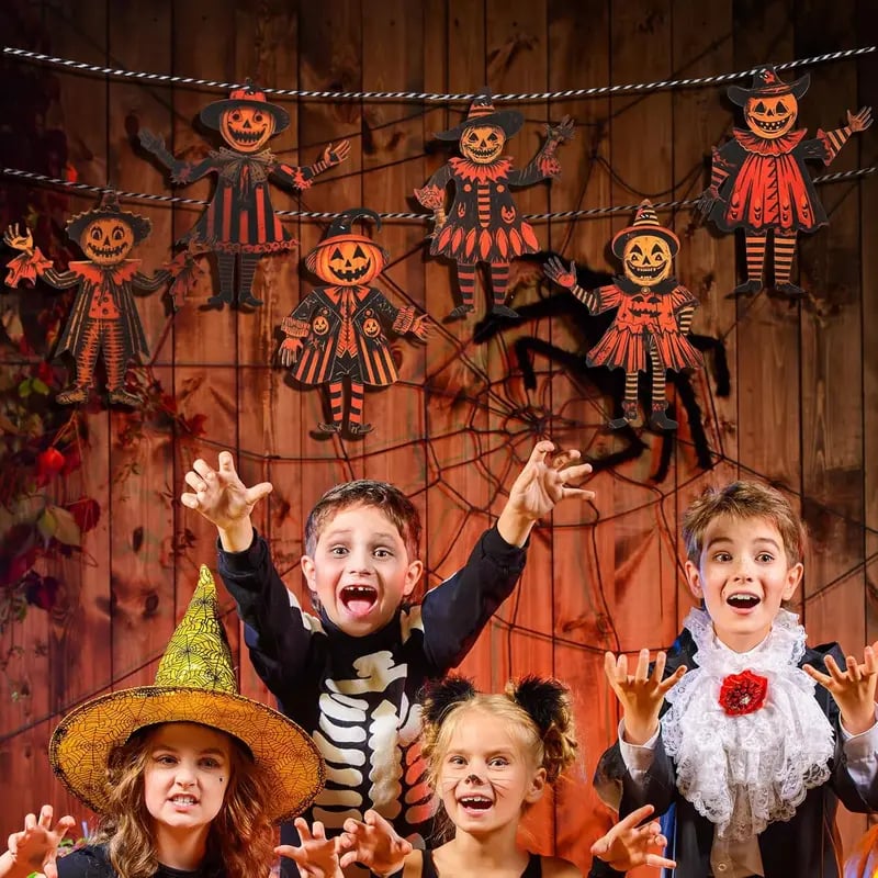 6 Pcs 5.9-Inch Halloween Vintage Wooden Garland Set