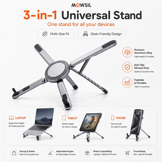 3-in-1 Universal Laptop, Tablet & Phone Stand