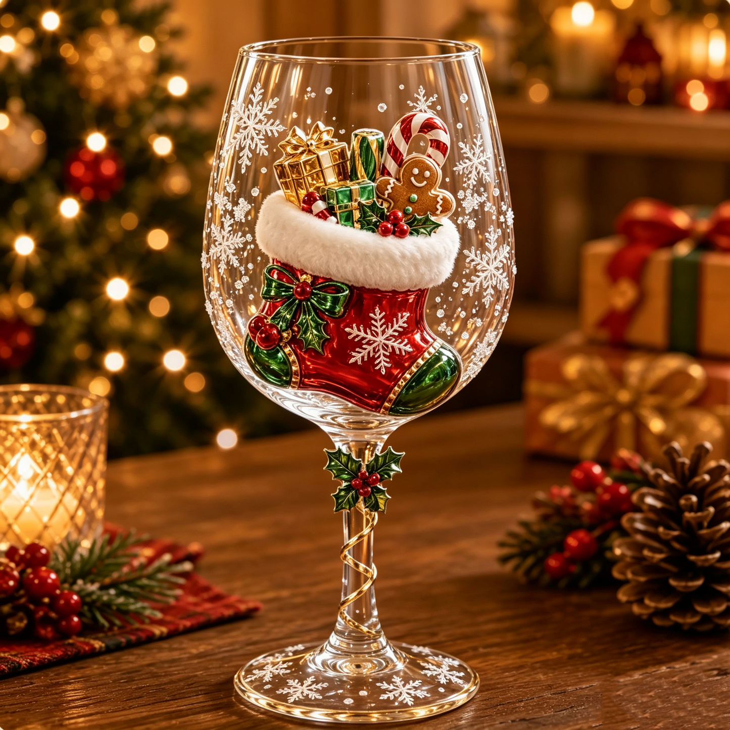 🎁3D Raised Christmas Wine Glass Collection – 6 Festive Designs