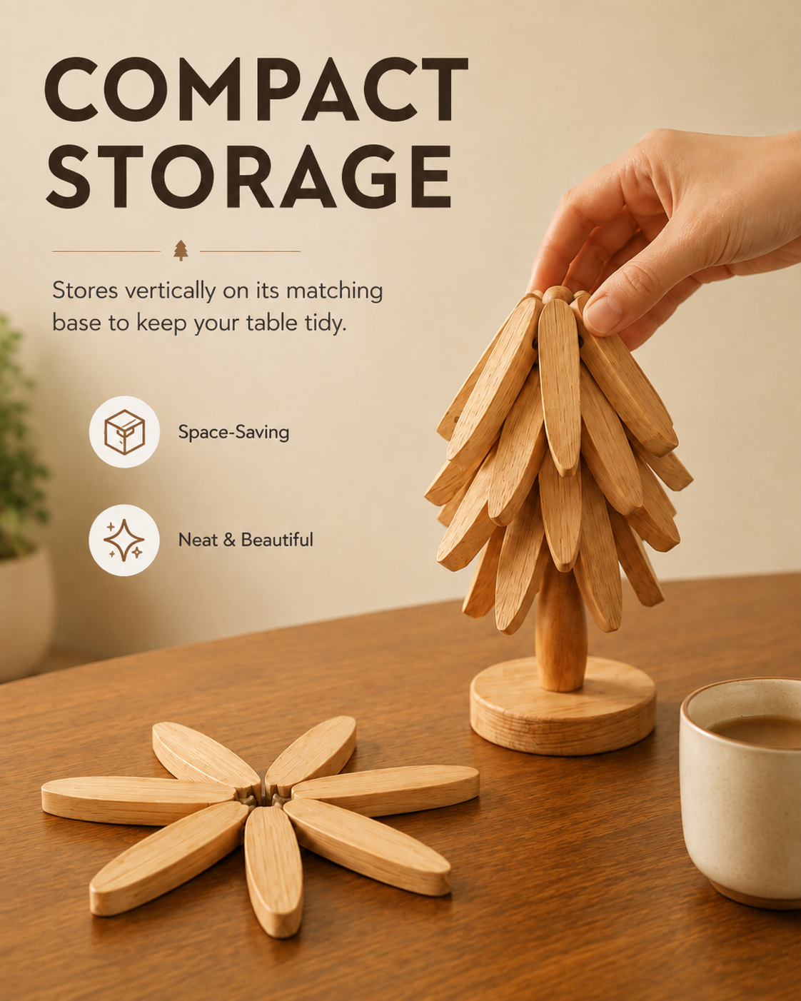 Foldable Tree Trivet – Wooden Heat-Resistant Pot Mat