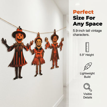6 Pcs 5.9-Inch Halloween Vintage Wooden Garland Set
