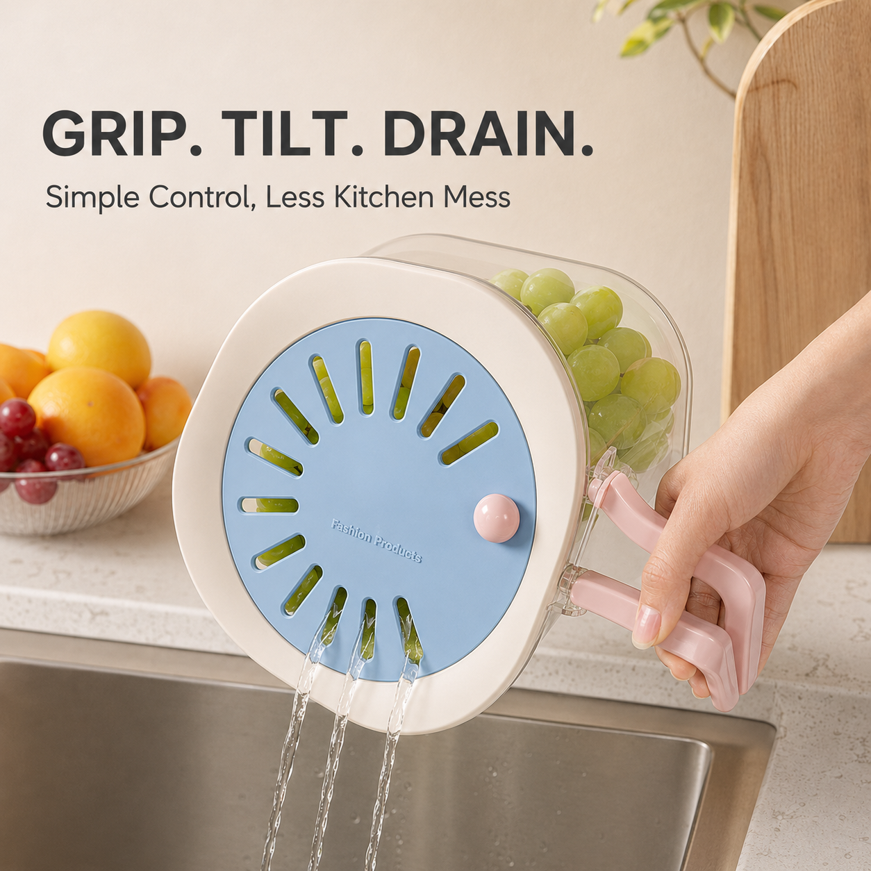3-in-1 Fruit Washer & Strainer Container with Lid | Fivorauw