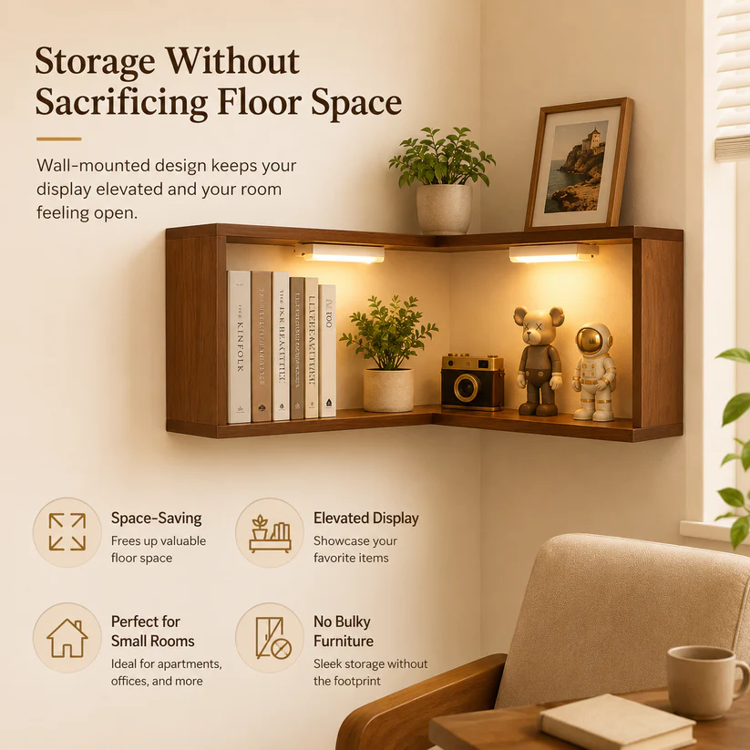 🔥 Last Day 49% OFF✨️Wooden Corner Wall Shelf with Built-in Lights