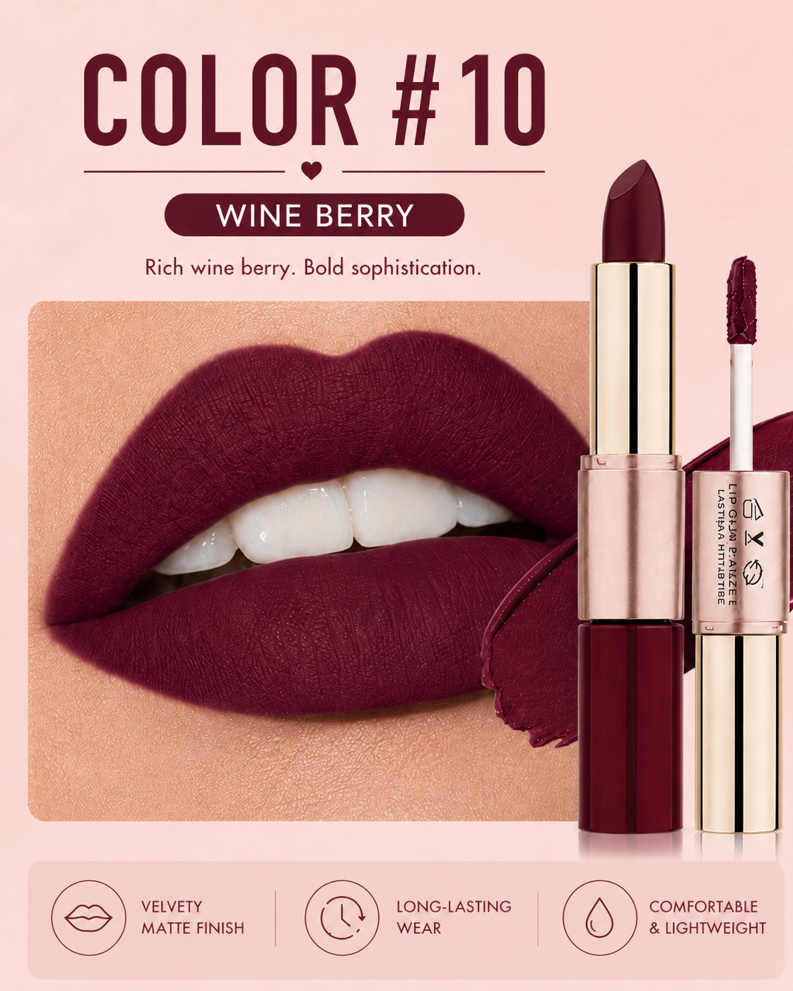 2-in-1 Matte Lipstick & Liquid Lip Glaze | 12 Longwear Shades