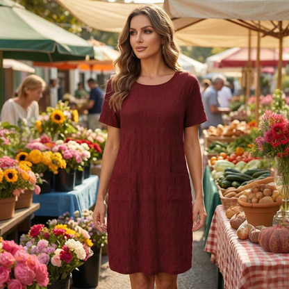 Women's Textured Knee-Length Crew-Neck Dress