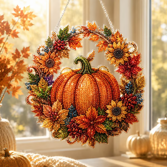 🔥Last Day 49% OFF - 🍂✨Autumn Harvest Pumpkin Diamond Art Hanging Ornament Kit