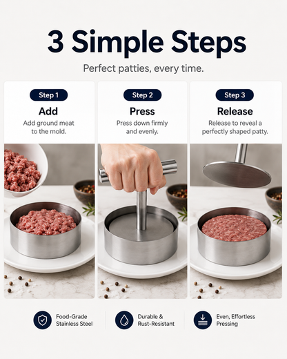 Stainless Steel Burger Press | Easy Patty Maker & Food Mold
