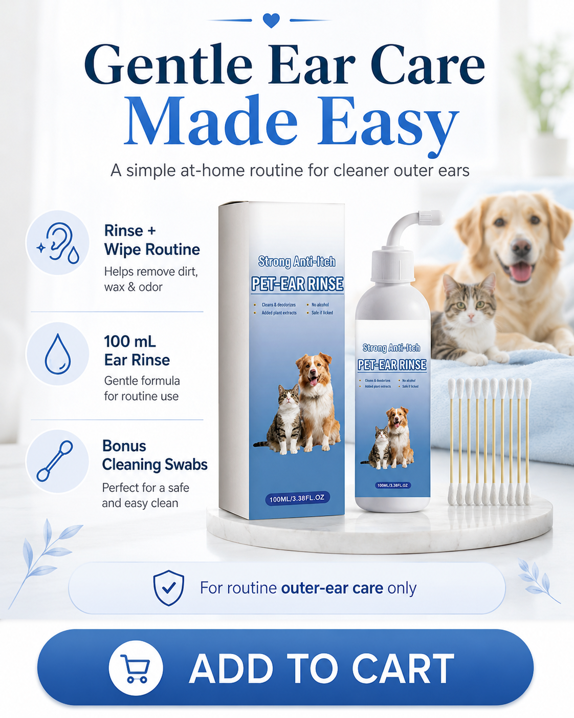 🐾 Clean Ears, Happier Pets – Dog & Cat Ear Cleaner for Wax, Dirt & Odor | 100mL