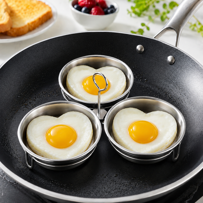3-Cup Stainless Steel Egg Ring Set | Round & Heart Base