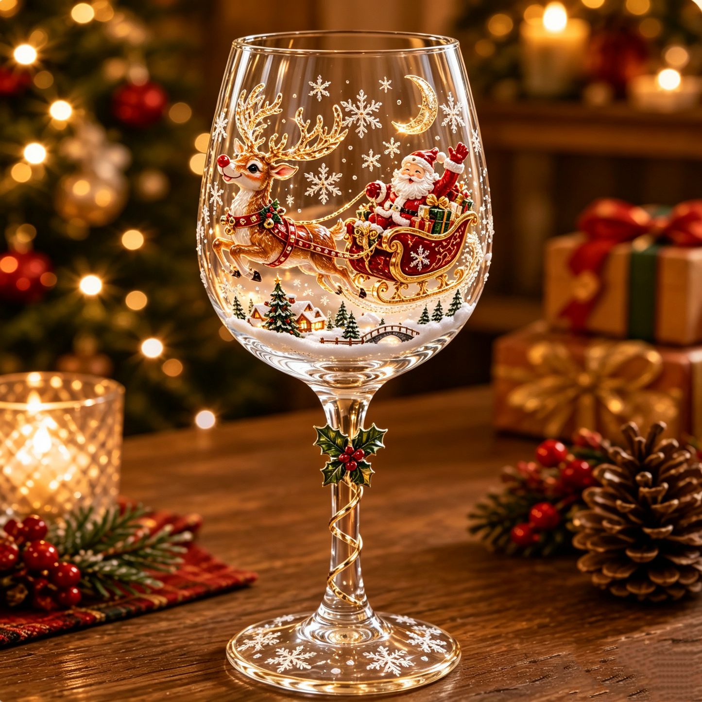 🎁3D Raised Christmas Wine Glass Collection – 6 Festive Designs