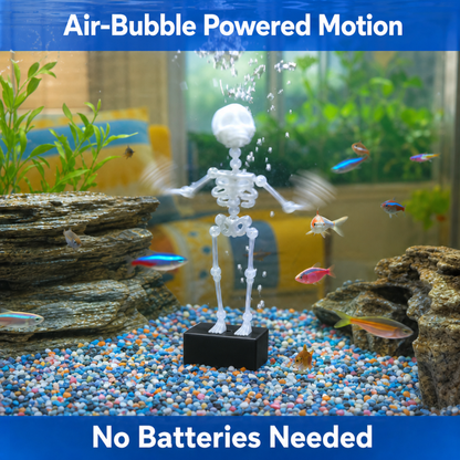 Action Skeleton Aquarium Ornament — Air-Driven Moving Skeleton Fish Tank Bubbler Decoration for Fresh & Saltwater Aquariums
