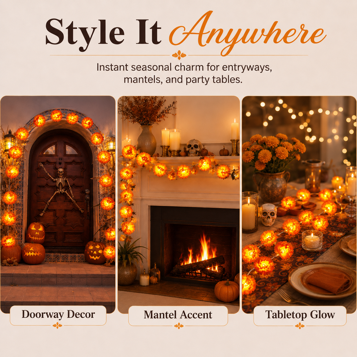 5 ft LED Marigold Flower String Lights for Fall & Halloween