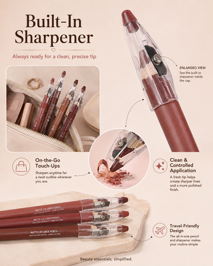🖌️ 12Pcs Matte Lip Liner With Sharpener Set Waterproof Smudgeproof Precise Contour Lipstick Pens