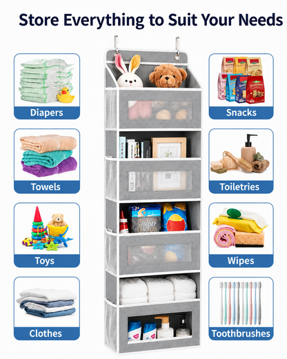 5-Tier Over-the-Door Hanging Organizer with Mesh Pockets