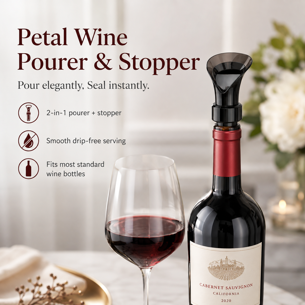 🍷 2-in-1 Wine Pourer & Stopper | Drip-Free Bottle Spout