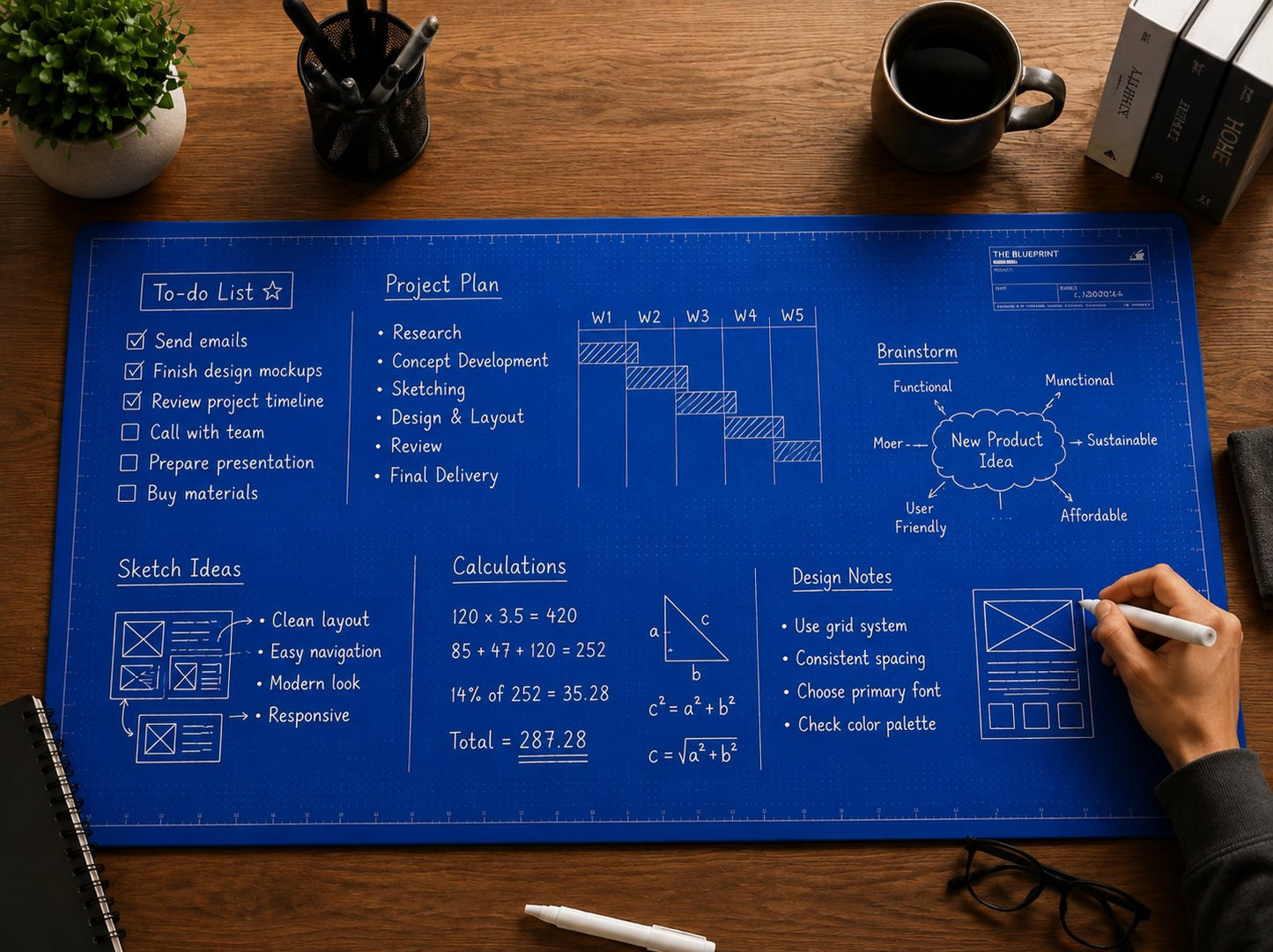 🤩The Blueprint Deskmat 💻✏️ A Double-Sided Deskmat to Draw, Erase & Redraw As Needed