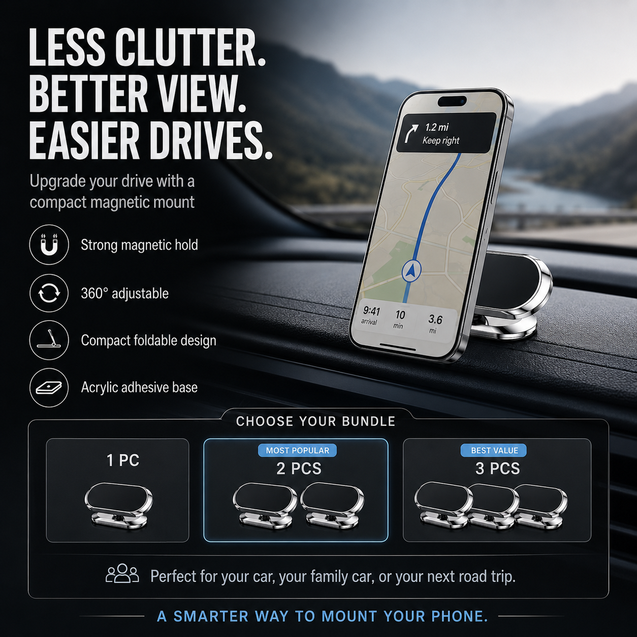 360° Magnetic Car Phone Mount | Foldable Dashboard Holder