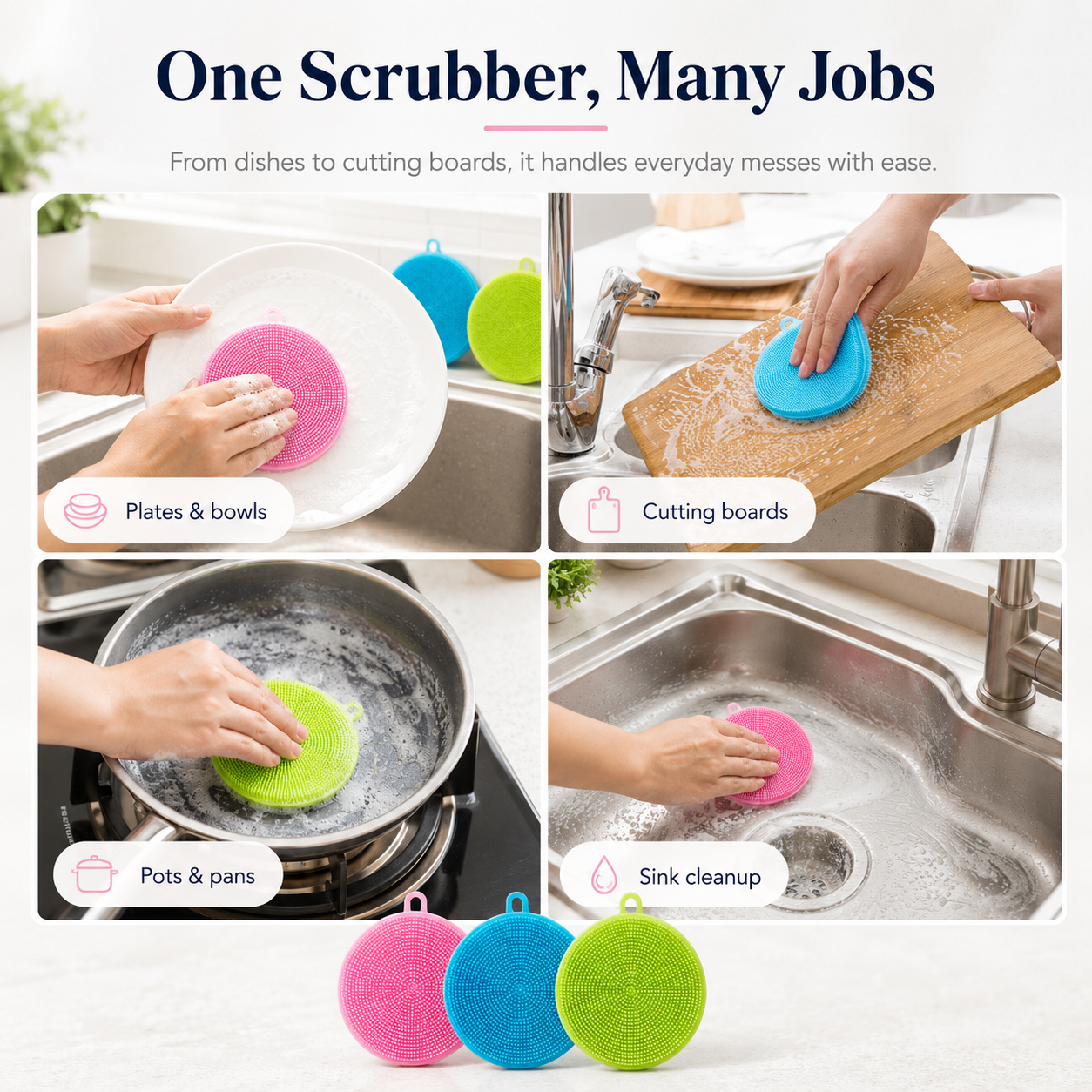Silicone Kitchen Scrubber – Reusable Dish & Cleaning Brush