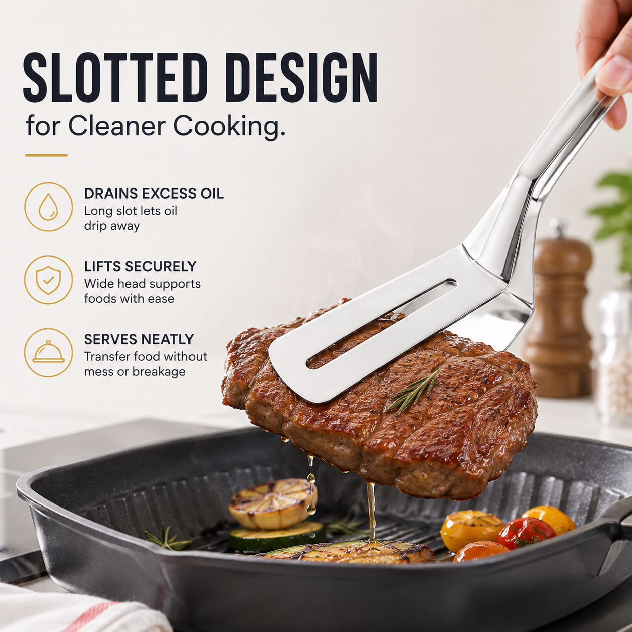 2-in-1 Stainless Steel Spatula Tongs | Flip, Grip & Serve