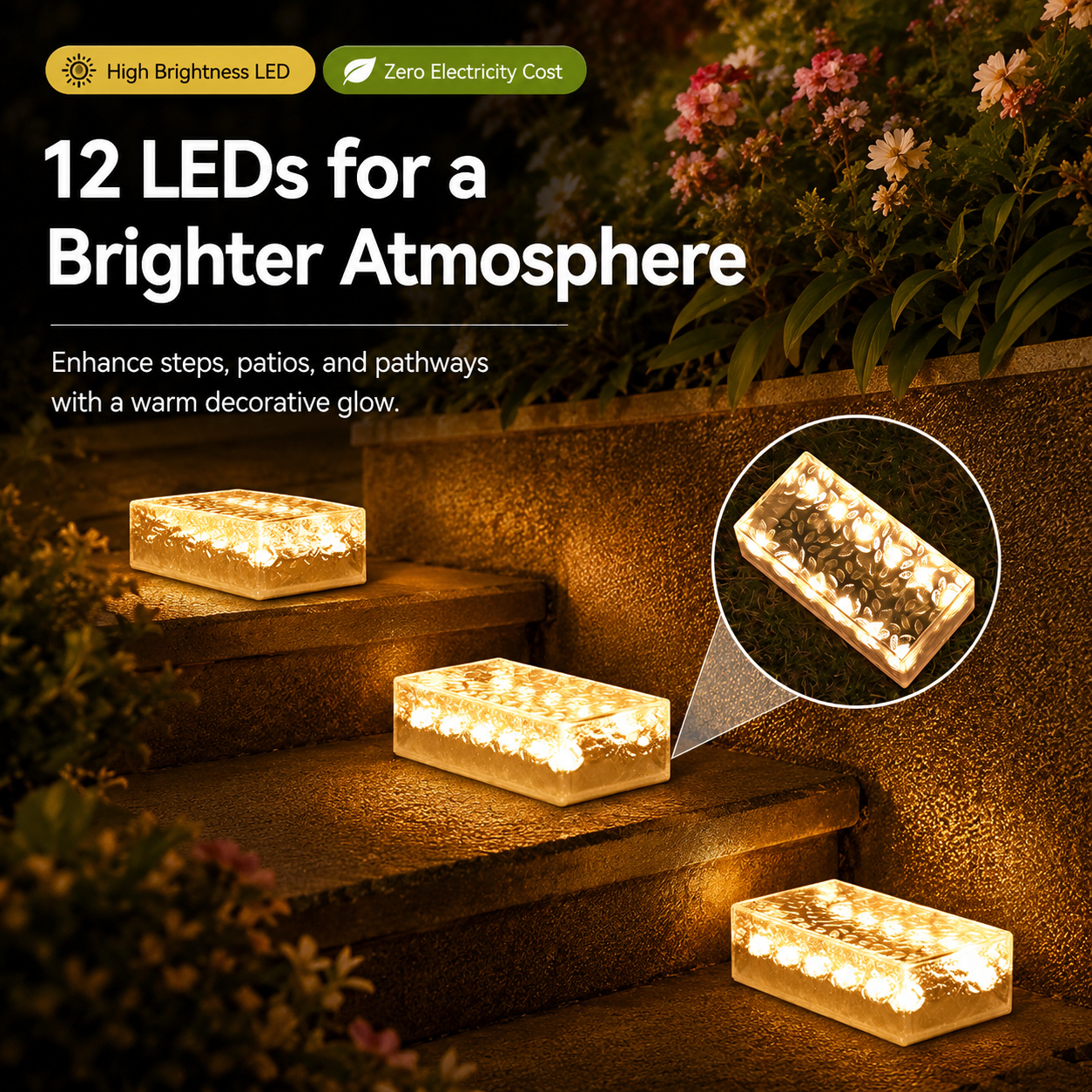 Solar Ice Brick Light – 12 LED Water-Resistant Path Light