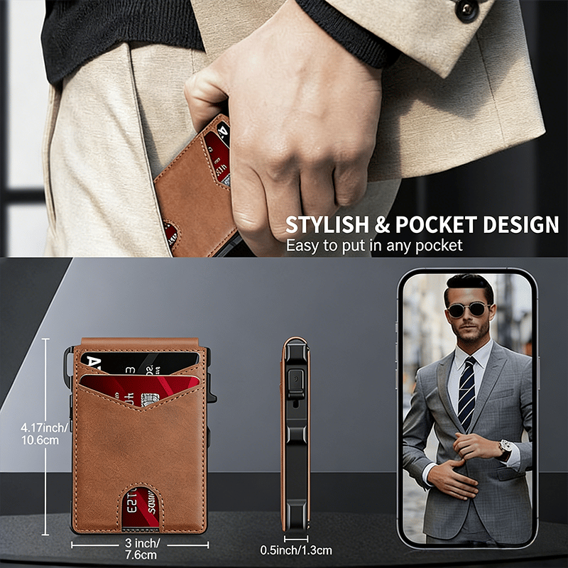 🔥Slim Pop-Up RFID Wallet for Men – Secure Aluminum Card Holder with Cash Slot & ID Window