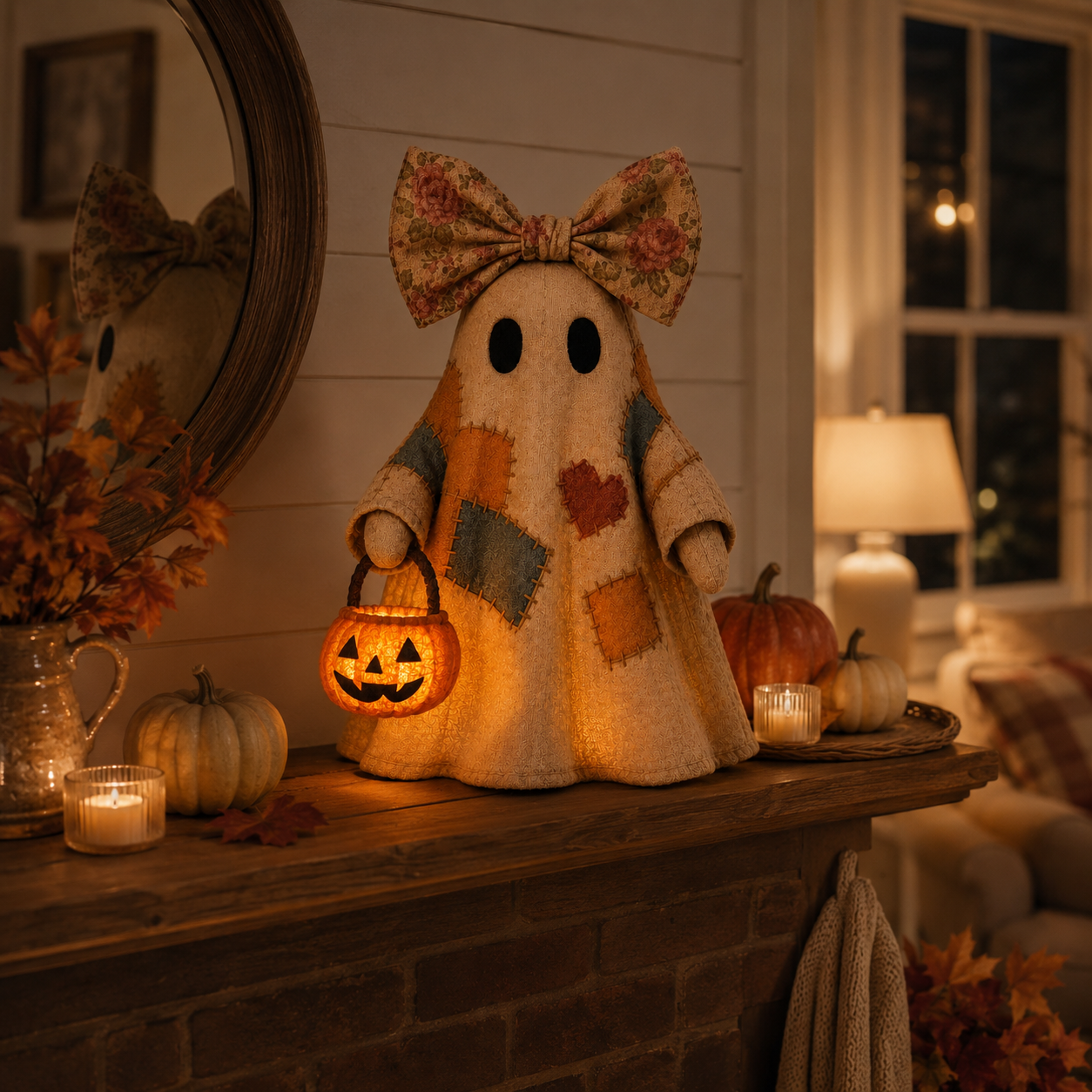 🔥 40% OFF TODAY - 👻🎃 Vintage Patchwork Ghost Decor(✨ LED Pumpkin Lantern）