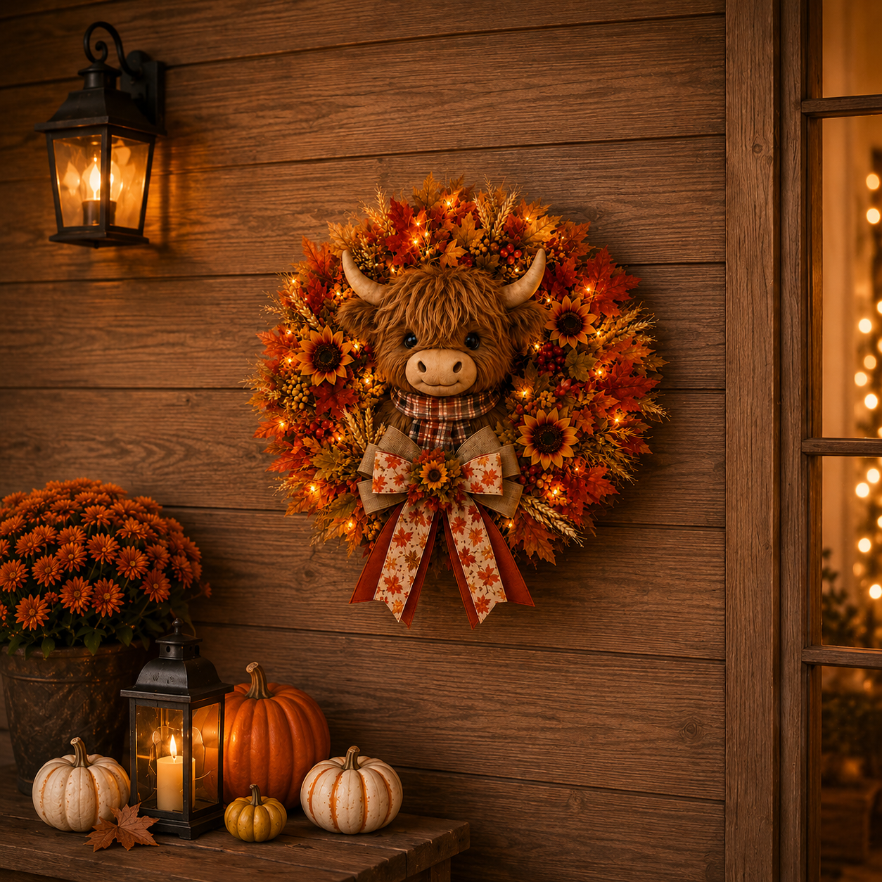 🍂🎃Autumn Retro Patchwork Pumpkin Door Hanging with Lights