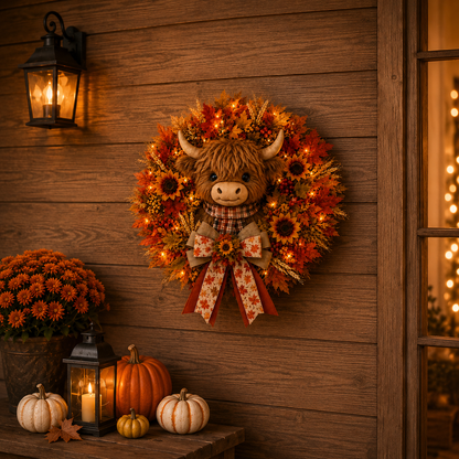 🍂🎃Autumn Retro Patchwork Pumpkin Door Hanging with Lights