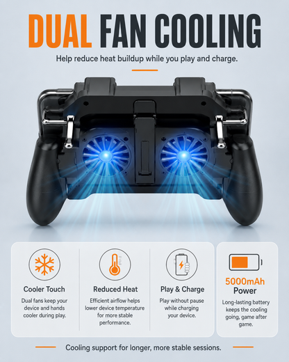 6-Finger Tablet & Phone Cooling Gaming Trigger Controller