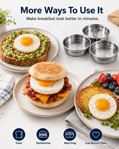 3-Cup Stainless Steel Egg Ring Set | Round & Heart Base